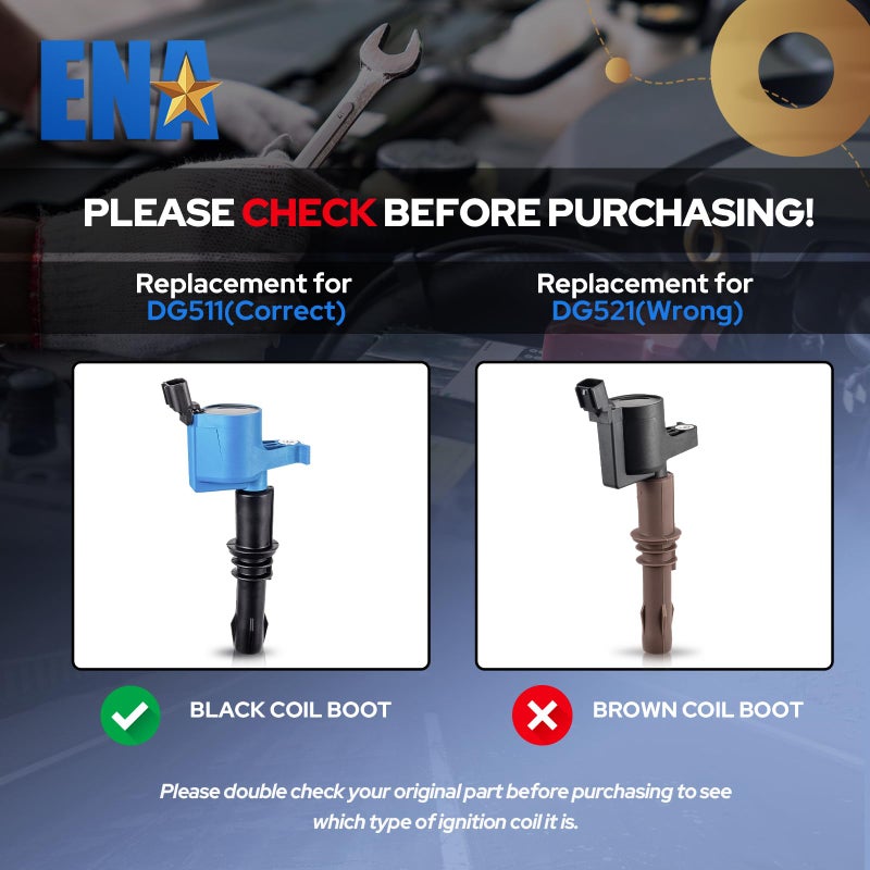 ENA Set of 8 Blue Ignition Coil Pack Compatible with Ford Expedition Explorer F150 F250 F350 F450 F550 Super Duty Mustang Navigator 2005 2006 2007 2008 V8 V10 4.6 5.4 6.8 Replacement for DG511 FD508 - Image 2